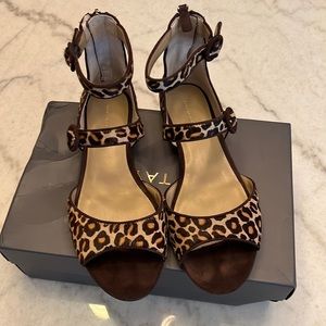 Ann Taylor Ivette Leopard Calf-hair Brown Maryjane Sandal Sz 9M in box.